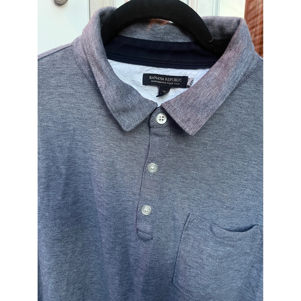 Banana Republic Mens Performance Pique Polo Shirt Blue XL Short Sleeve Pocket